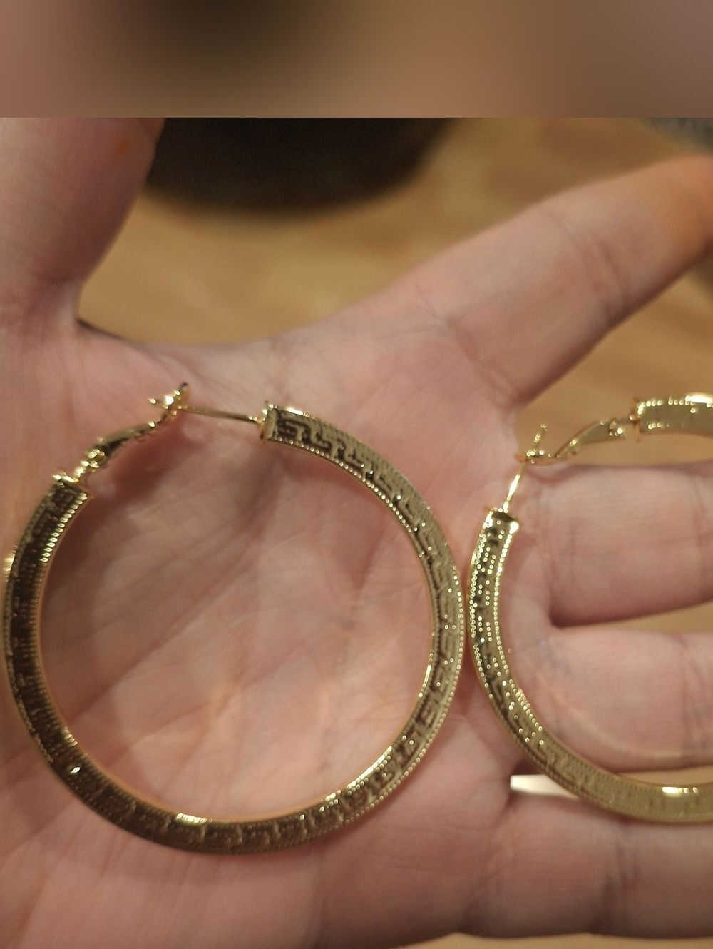 Designer Inspired 18K Gold Plated Greek Design Hoop Earrings - Picture 2 of 8